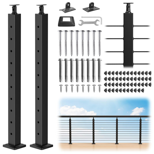 CKE 36" Adjustable Top Level Drilled Cable Railing Post(Post 35"x2"x2") LP01-N1
