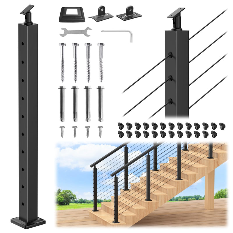 Load image into Gallery viewer, CKE 36" Adjustable Top Stair Cable Railing Post for 25-35 Degrees Stair (Post 35"x2"x2"),SP01-N1