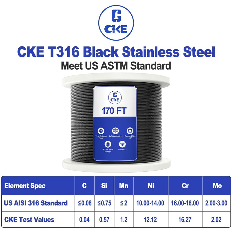 Load image into Gallery viewer, CKE 1/8" Black T316 Stainless Steel Wire Rope BCW6_01