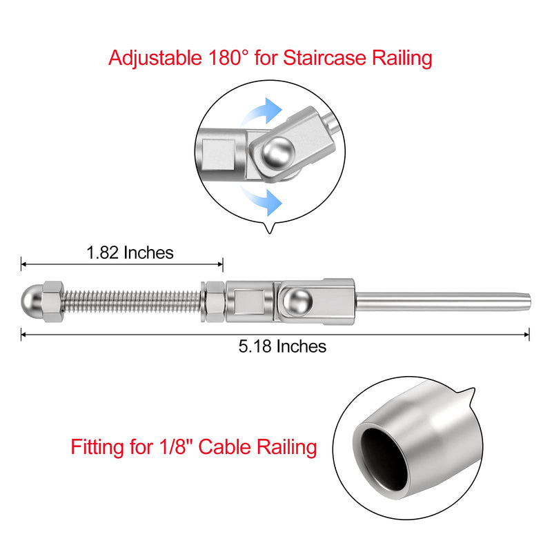 Load image into Gallery viewer, CKE 1/8" 180° Adjustable Angle Cable Railing Swage Threaded Stud Tensioner For 1-1/2 Inch Wood/ Metal Post,CR203-182