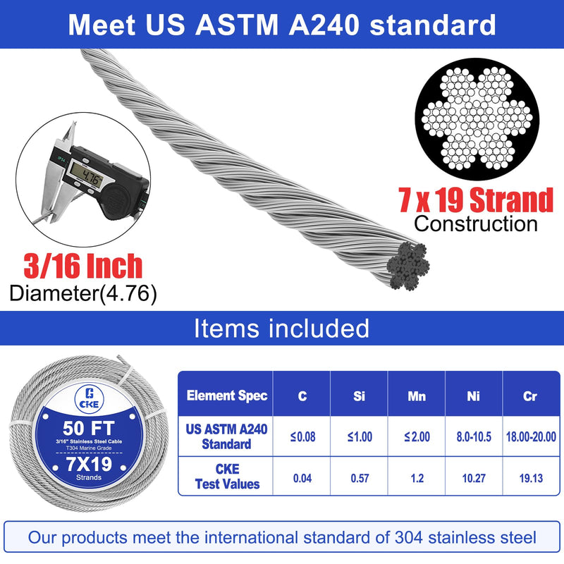 Load image into Gallery viewer, CKE 3/16" Silver T316 Stainless Steel Cable CW600