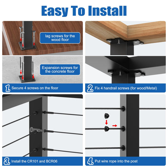 CKE 36" Three Sides T-Drilled Cable Railing Corner Post (Post 35"x2"x2")  CP02-T-N1