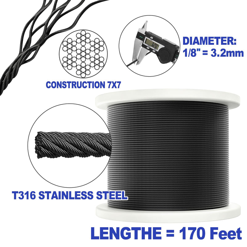 Load image into Gallery viewer, CKE 1/8" Black T316 Stainless Steel Wire Rope BCW6_03