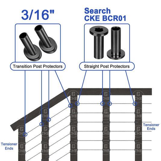 CKE Black 45 Degree 3/16" Cable Railing Angle Beveled Protector Sleeves BCR45