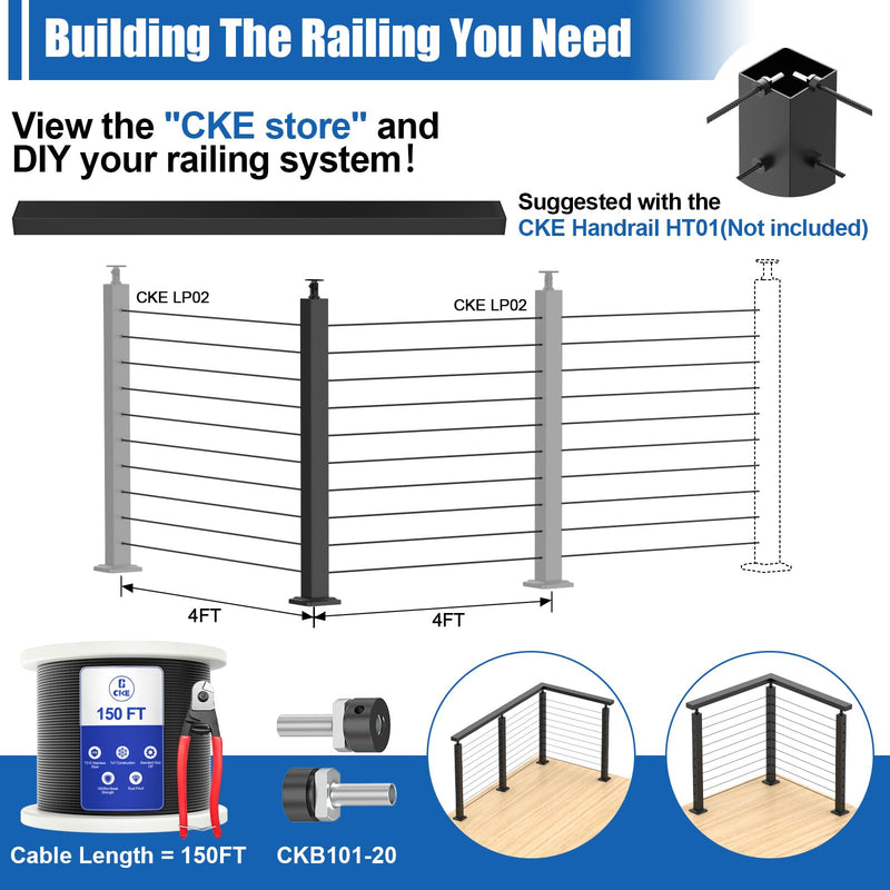 Load image into Gallery viewer, CKE 36" L-Drilled Adjustable Top Cable Railing Corner Post (Post 35"x2"x2") ,CP01-L-N1