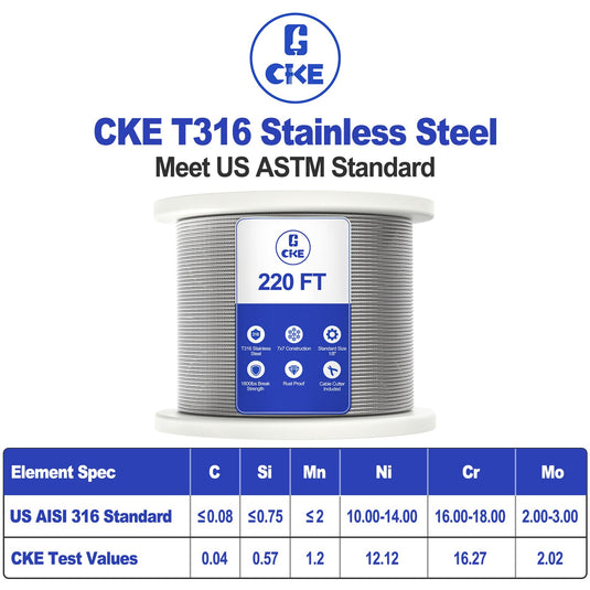 CKE 1/8" T316 Silver Stainless Steel Wire Rope  CW600_01