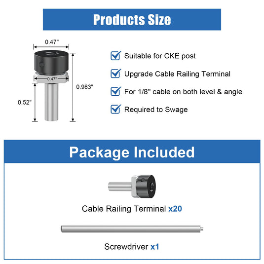 CKE 1/8" T316  Cable Railing Terminal Anchor For 2"x2" Metal Cable Corner Post and Wall Post, CRB101