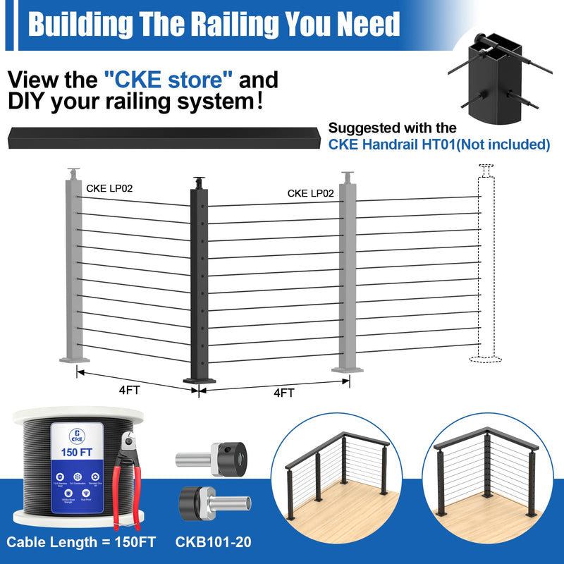 Load image into Gallery viewer, CKE T-Drilled Three Sides Adjustable Top 36" Cable Railing Corner Post (Post 35"x2"x2"),CP01-T-N1