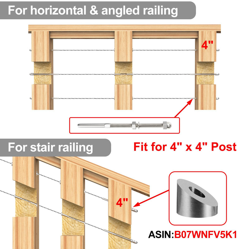 Load image into Gallery viewer, CKE 1/8" Cable Railing Swage Stud Tensioner For 4x4 Wood/Metal Post,CR06-400