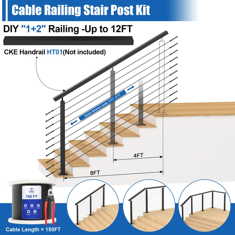 Load image into Gallery viewer, CKE 36" Adjustable Top Stair Cable Railing Post for 25-35 Degrees Stair (Post 35"x2"x2"),SP01-N1