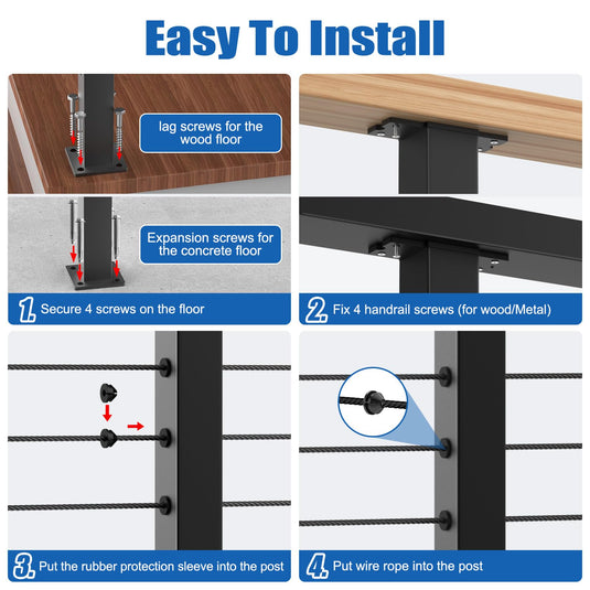 CKE 36" Black Level Drilled Cable Railing Post (Post 35"x2"x2")  LP02_03