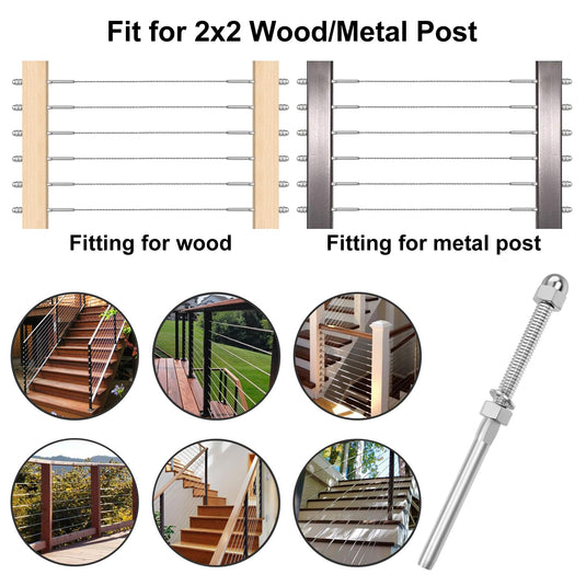 CKE 1/8",2x2 Wood/Metal Post Deck Stair Cable Railing Hardware CR06_04