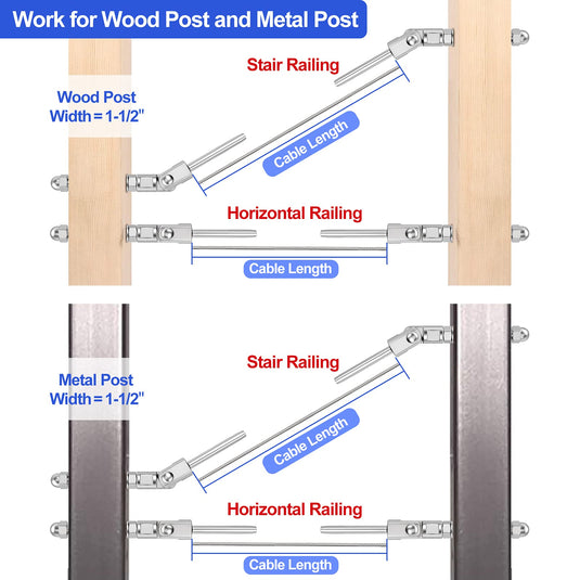 CKE 1/8" 180° Adjustable Angle Cable Railing Swage Threaded Stud Tensioner For 1-1/2 Inch Wood/ Metal Post,CR203-182