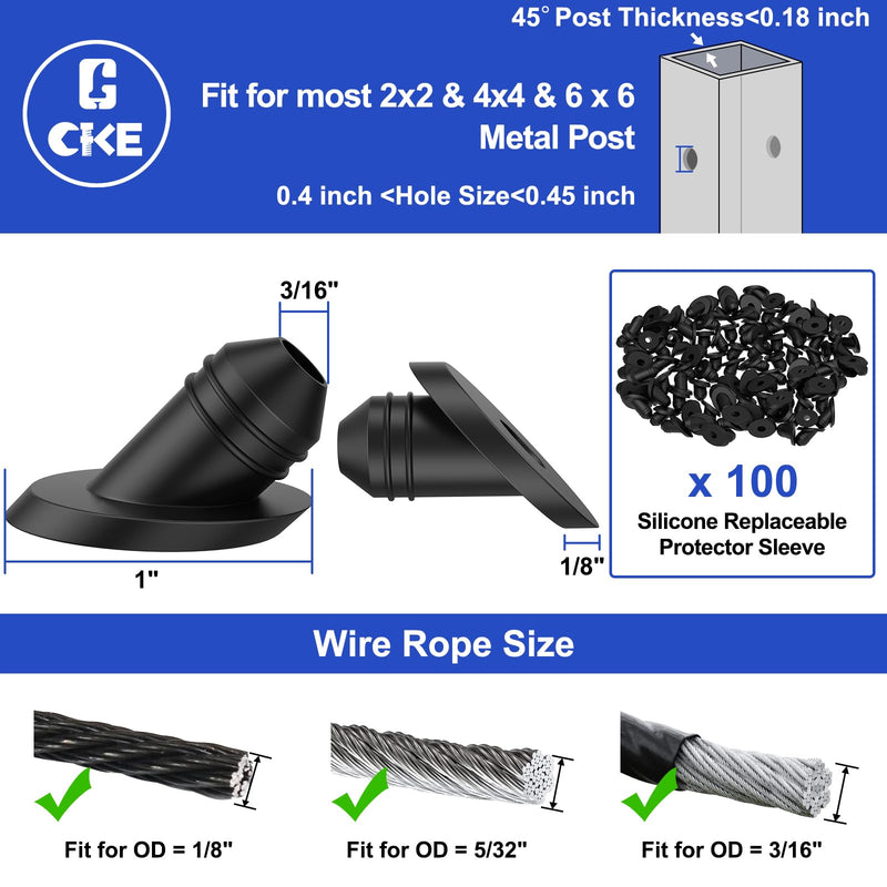 Load image into Gallery viewer, CKE Black 100 Pack 45° Cable Railing Rubber Grommets BCR30-45