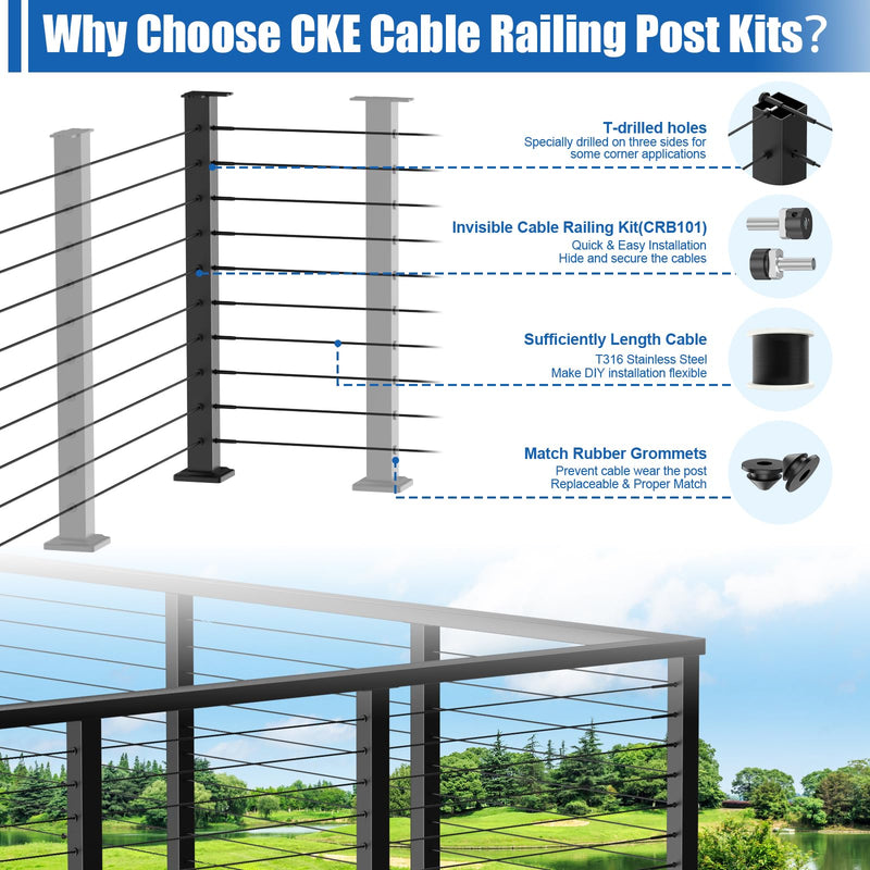 Load image into Gallery viewer, CKE 36" Three Sides T-Drilled Cable Railing Corner Post (Post 35"x2"x2")  CP02-T-N1