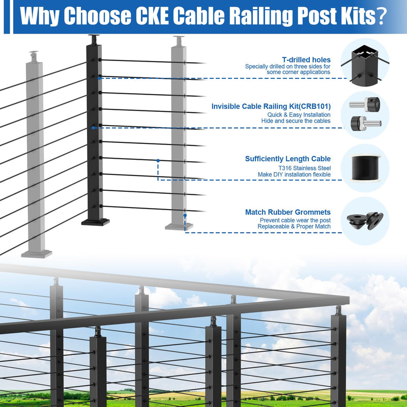 Load image into Gallery viewer, CKE 36" L-Drilled Adjustable Top Cable Railing Corner Post (Post 35"x2"x2") ,CP01-L-N1