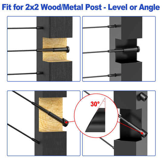 CKE 1/8" Invisible Black Cable Railing Swage Tensioner For 2x2 Wood &Metal Post BCR31-298