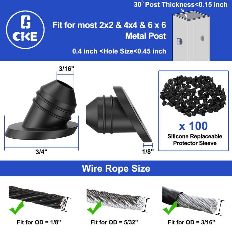 Load image into Gallery viewer, CKE Black 30° Cable Railing Rubber Grommets BCR30-30