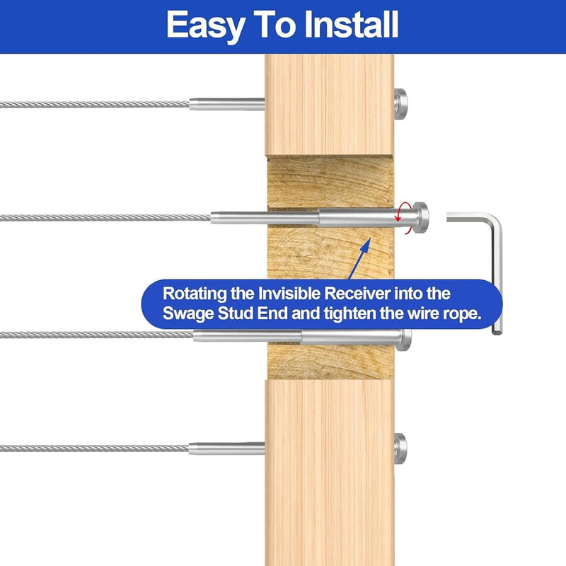 Load image into Gallery viewer, CKE 3/16" Invisible Silver Cable Railing Swage Tensioner For 2x2, 4x4 Wood/Metal Posts,CR31-298