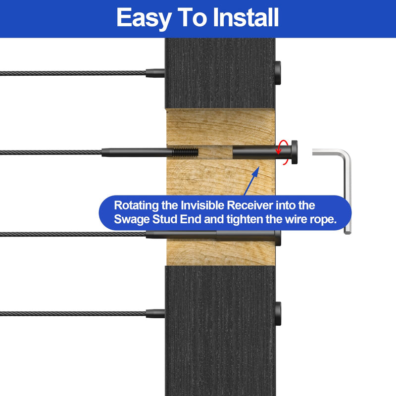 Load image into Gallery viewer, CKE 1/8" Invisible Black Cable Railing Swage Tensioner For 2x2 Wood &Metal Post BCR31-298