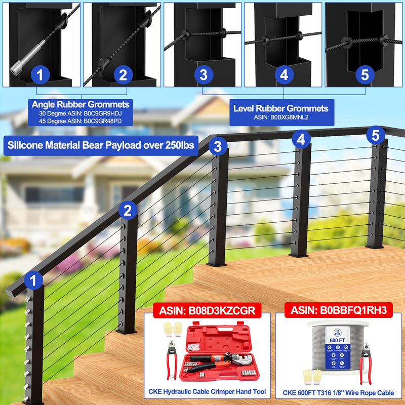 Load image into Gallery viewer, CKE Black 100 Pack 45° Cable Railing Rubber Grommets BCR30-45
