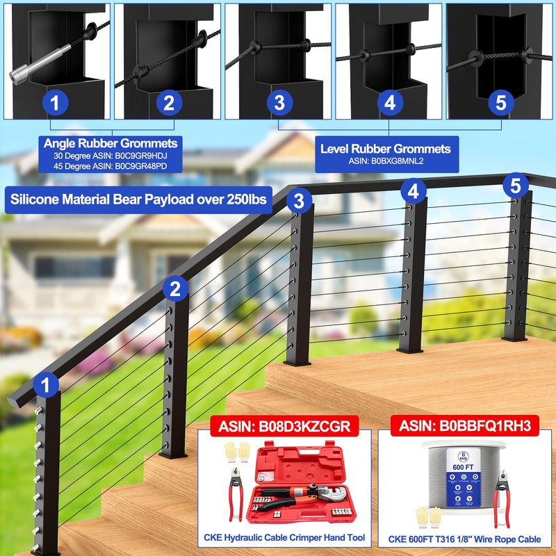 Load image into Gallery viewer, CKE Black 30° Cable Railing Rubber Grommets BCR30-30