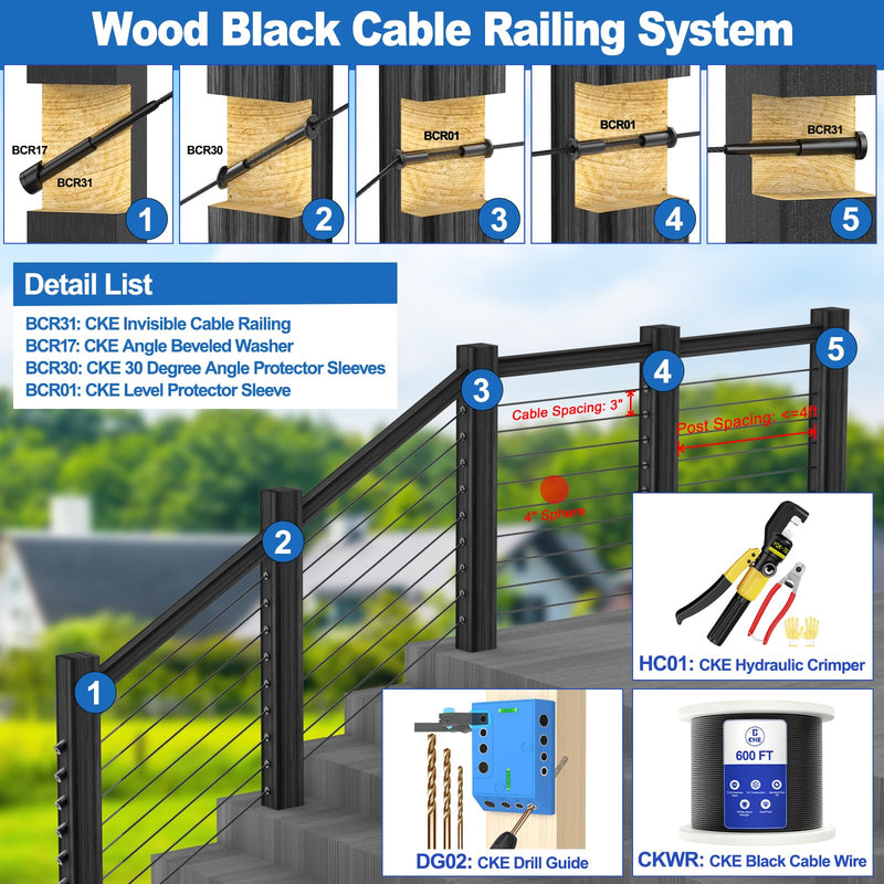 Load image into Gallery viewer, CKE 1/8" Invisible Black Cable Railing Swage Tensioner For 2x2 Wood &Metal Post BCR31-298
