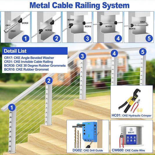 CKE 3/16" Invisible Silver Cable Railing Swage Tensioner For 2x2, 4x4 Wood/Metal Posts,CR31-298