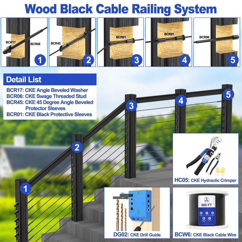 Load image into Gallery viewer, CKE Black 45 Degree 3/16" Cable Railing Angle Beveled Protector Sleeves BCR45