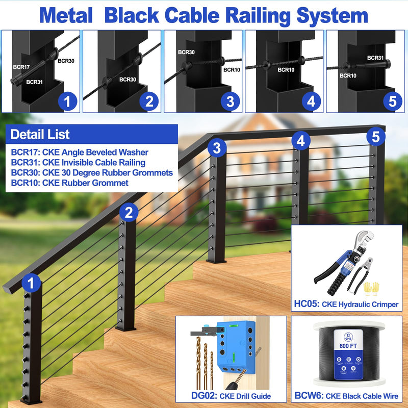 Load image into Gallery viewer, CKE Black Invisible Cable Railing Kit BCR31_08