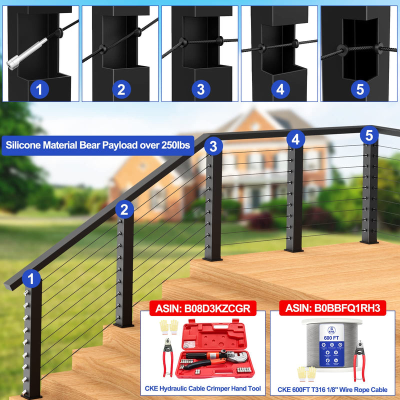 Load image into Gallery viewer, CKE 1/8" 5/32" 3/16" Black Cable Railing Rubber Grommets Protective Sleeves BCR10