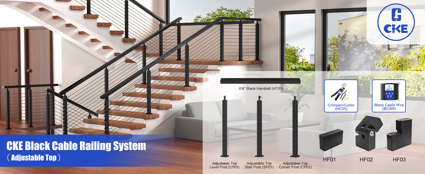 Rake Railing CKE Black Cable Railing System