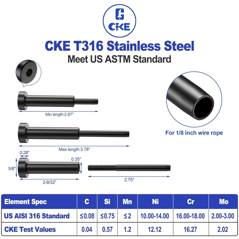 Load image into Gallery viewer, CKE 40 Pack Black Invisible Cable Railing Kits, 1/8&quot; Black T316 Stainless Steel Invisible Receiver and Swage Tensioner Stud End for 2x2 4x4 Wood Metal Post Deck Stairs, Cable Railing Hardware, BCR31
