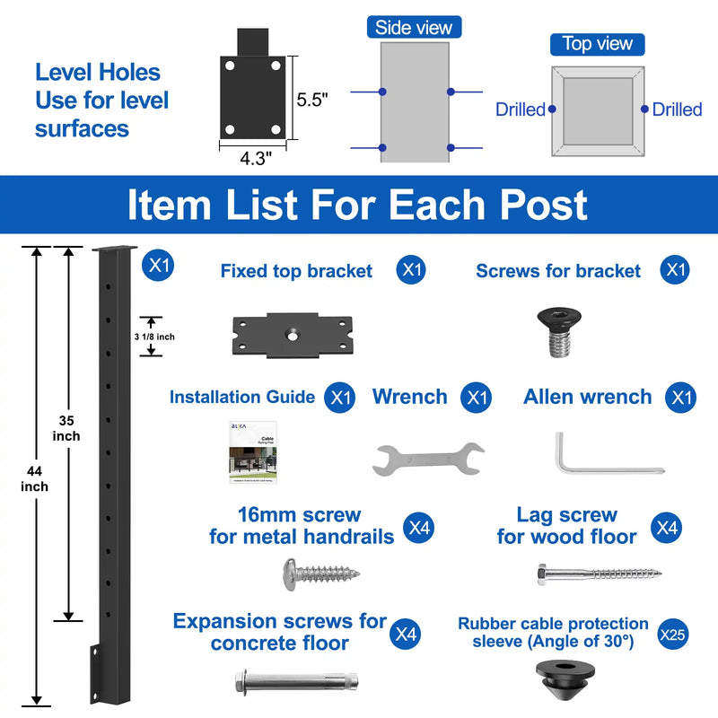 Load image into Gallery viewer, CKE 36&quot; Level Drilled Side Mount Post for Cable Railing_02
