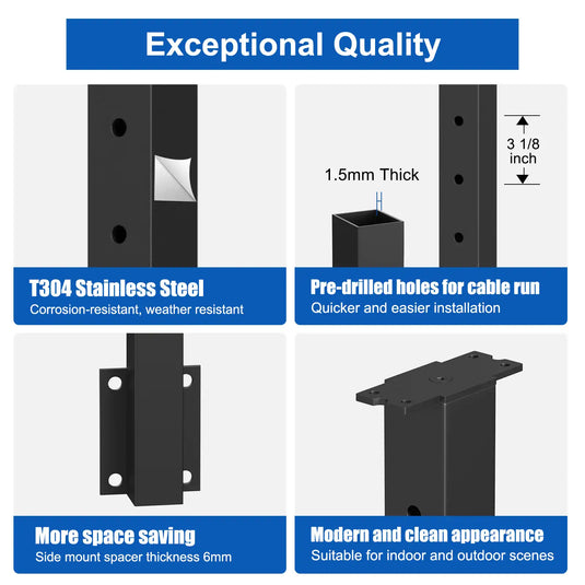 CKE 36" Level Drilled Side Mount Post for Cable Railing_05