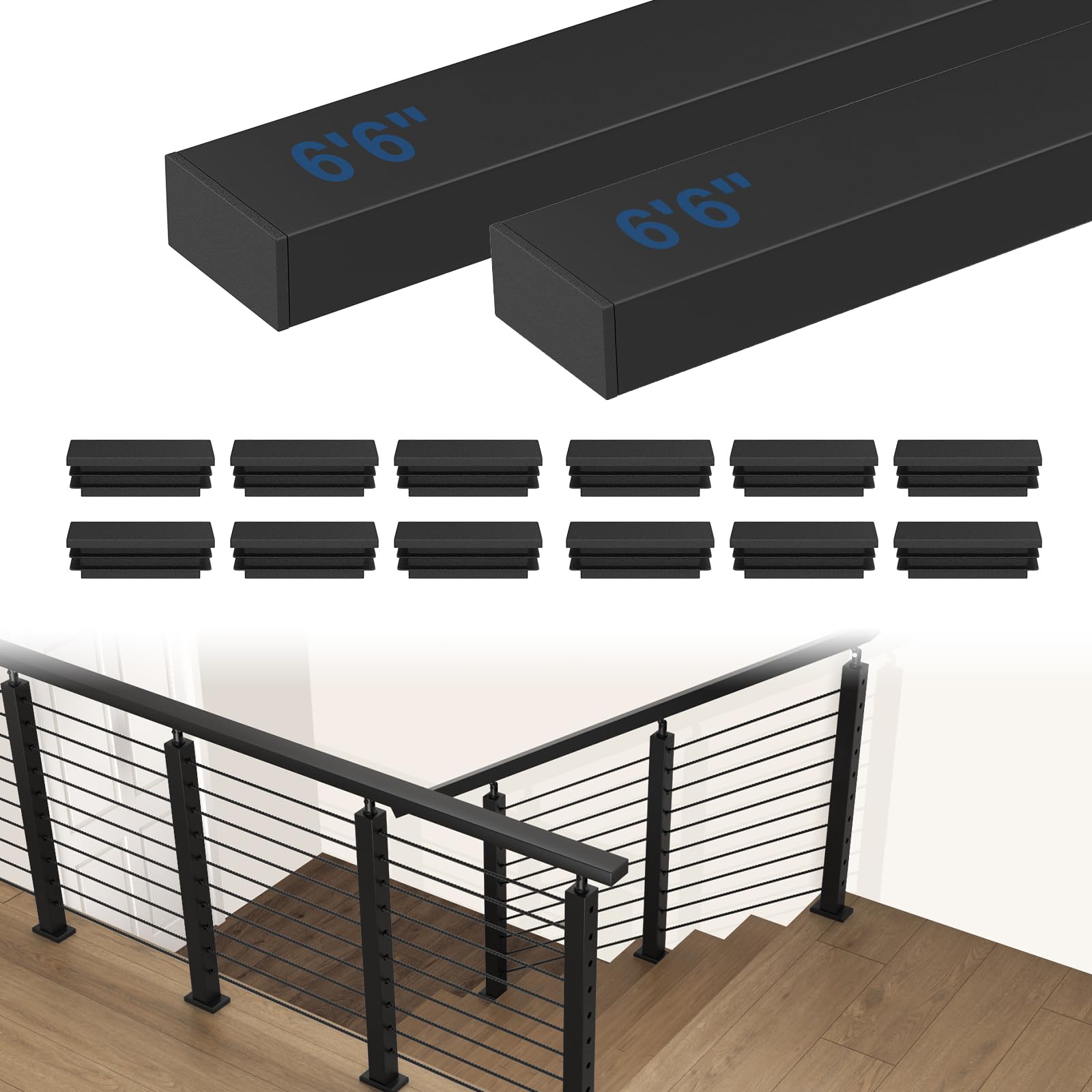 CKE 8ft Stainless Steel Black Rectangular Cable Railing Handrail HT01