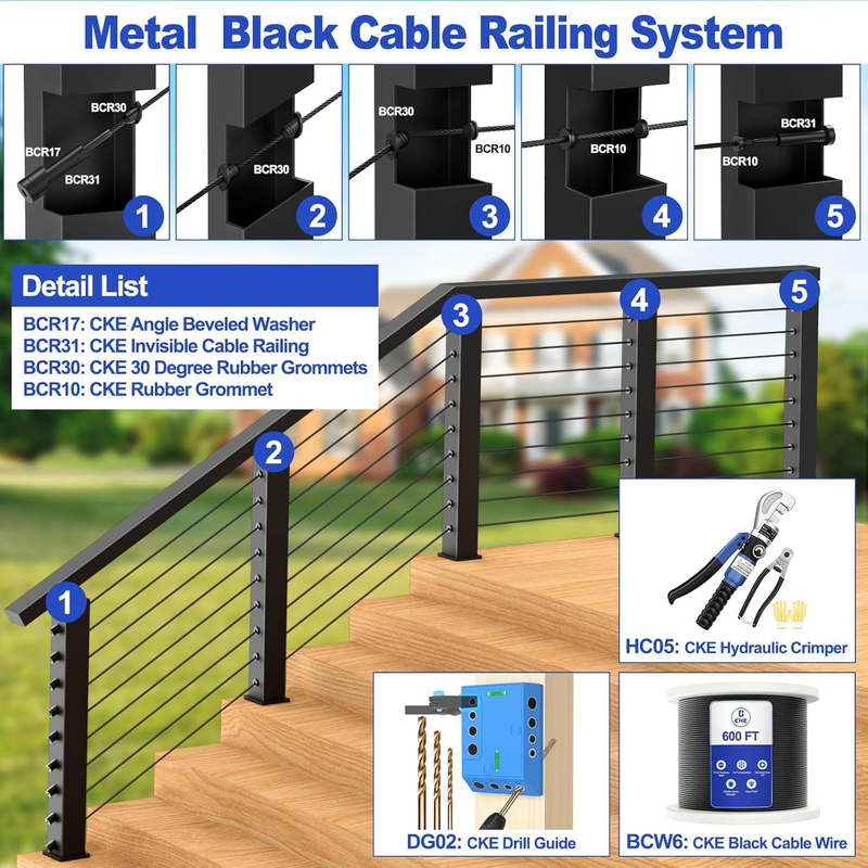 Load image into Gallery viewer, CKE 40 Pack Black Invisible Cable Railing Kits, 1/8&quot; Black T316 Stainless Steel Invisible Receiver and Swage Tensioner Stud End for 2x2 4x4 Wood Metal Post Deck Stairs, Cable Railing Hardware, BCR31
