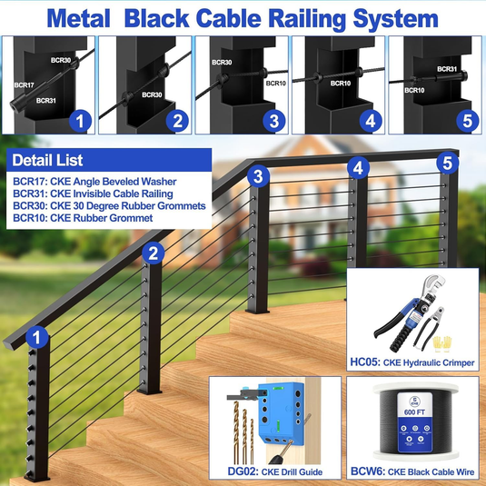 CKE 40 Pack Black Invisible Cable Railing Kits, 1/8" Black T316 Stainless Steel Invisible Receiver and Swage Tensioner Stud End for 2x2 4x4 Wood Metal Post Deck Stairs, Cable Railing Hardware, BCR31