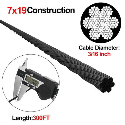 CKE 3/16" Black T304 Stainless Steel Cable BCW6-3/16