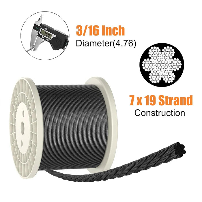Load image into Gallery viewer, CKE 3/16&quot; Black T316 Stainless Steel Cable-BCW6-3/16-316
