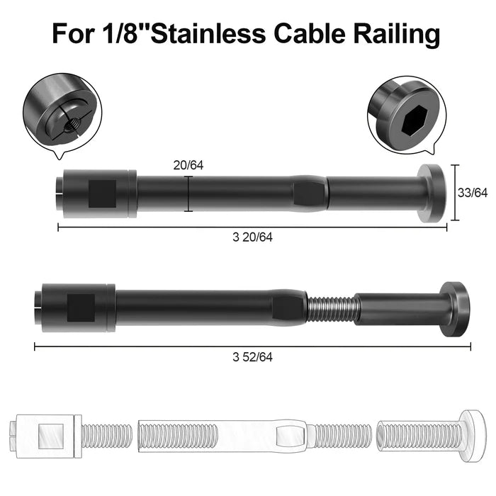 Load image into Gallery viewer, CKE Upgraded Black Swageless Cable Fittings for 1/8&quot; Cable Railing BCR301
