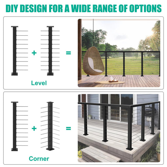 CKE 36" Black Cable Railing  Corner Post CP02_06