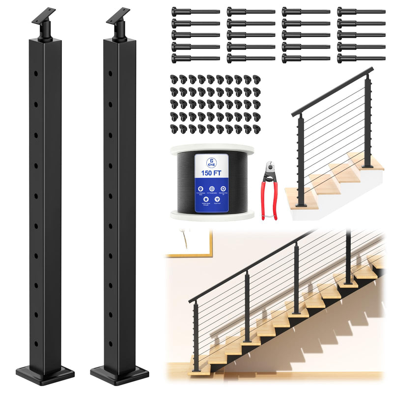 Load image into Gallery viewer, CKE 5-10ft Complete Set 36&quot; Stair Cable Railing Post Kit (35&quot;x2&quot;x2&quot;) for 25°-35° Stair,SPS01
