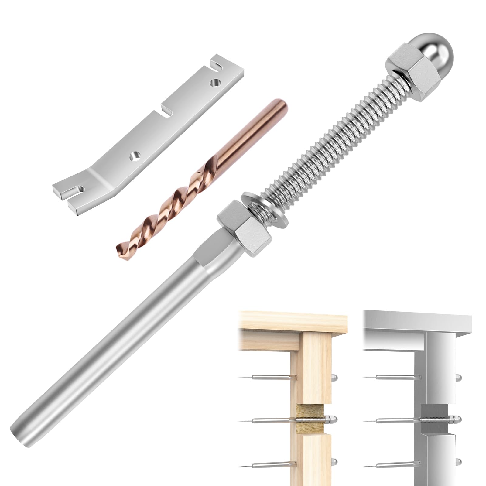 T316 Stainless Steel Swage Fitting For 1/8" Cable Railing - Threaded Tensioner End