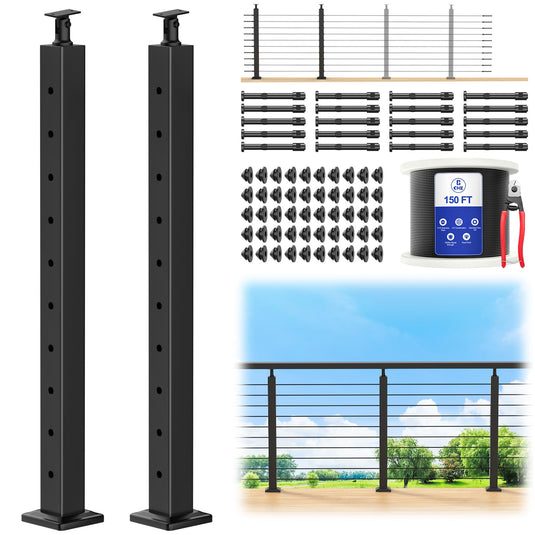 CKE 5-10ft Complete Set 36" Cable Railing Post Kit LPS01