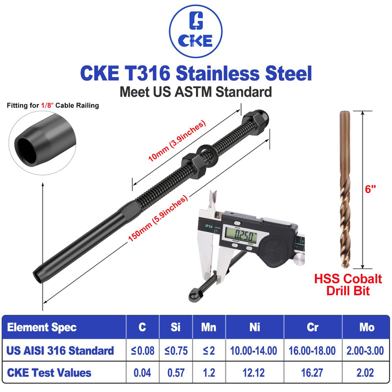 Load image into Gallery viewer, CKE 6&quot; Black Swage Threaded Stud for 1/8&quot; cable railing
