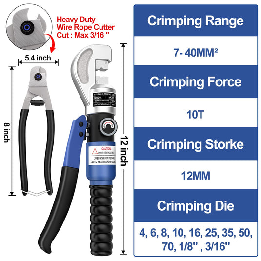 CKE 10 Ton Hydraulic Crimping Tool and Cable Cutter