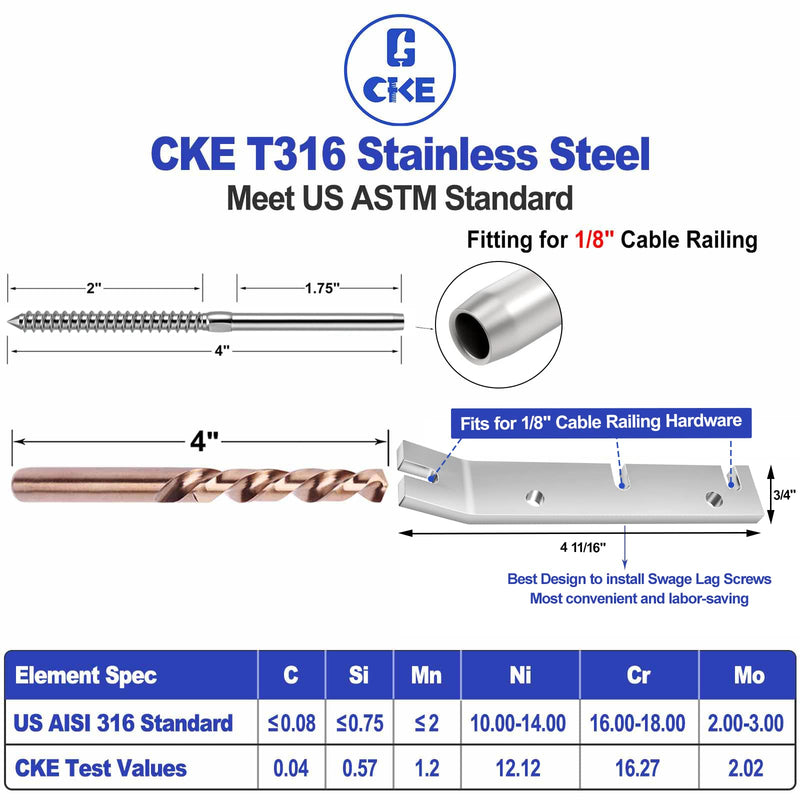 Load image into Gallery viewer, CKE Swage Lag Screws for 1/8&quot; Cable Railing
