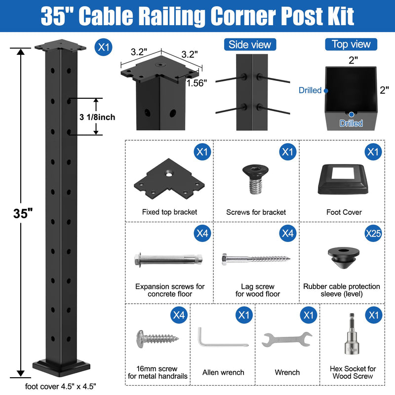 Load image into Gallery viewer, CKE 35&quot; Cable Railing L-Drilled Corner Post CP02_02
