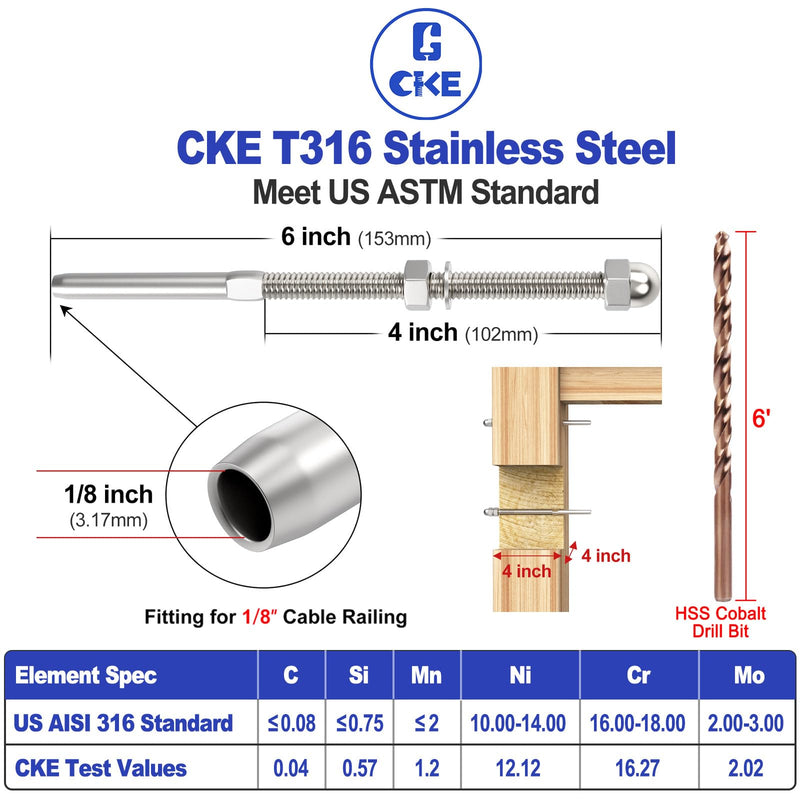 Load image into Gallery viewer, CKE 6&quot; Swage Threaded Stud for 1/8&quot; cable railing
